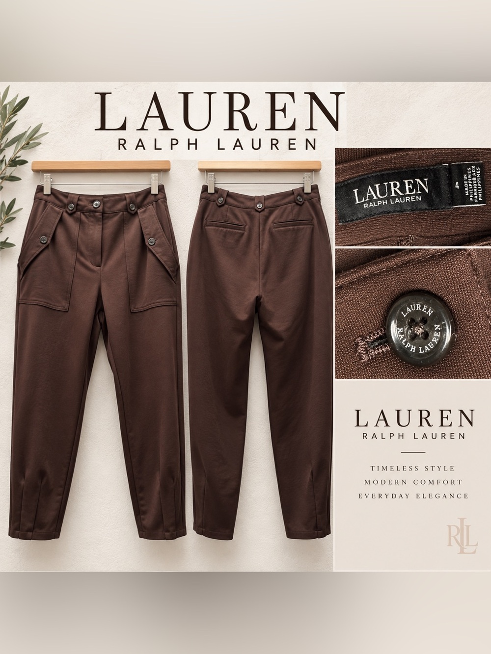 Lauren Ralph Lauren Women's Brown High-Waist Cropped Tailored Pants